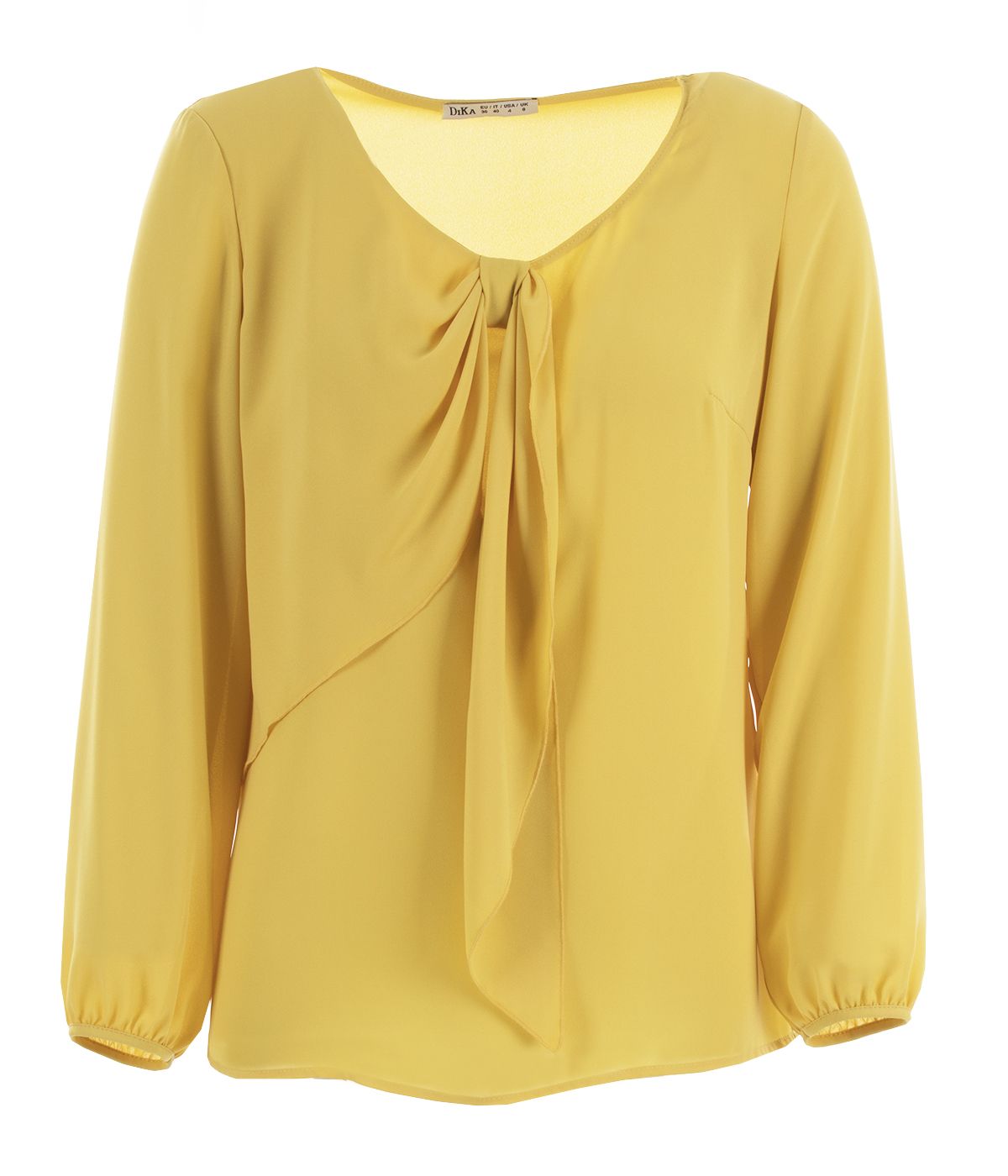 Blouse with long sleeves, round neckline and decorative tie 0